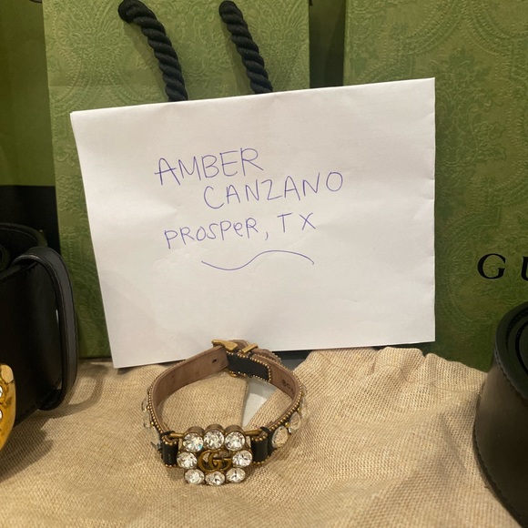 Gucci Crystal Black Leather Bracelet - Picture 1 of 2